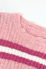 Hooded sweater base knit sweater short top contrasting color striped women - V.I.P Digital Presence
