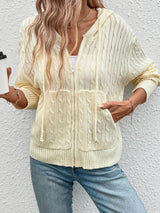 Hooded Twisted Flower Solid Color Sweater Cardigan - V.I.P Digital Presence