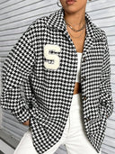 Houndstooth Button Down Long Sleeve Shacket - V.I.P Digital Presence