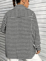 Houndstooth Button Down Long Sleeve Shacket - V.I.P Digital Presence