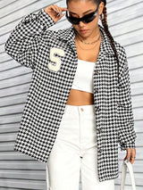 Houndstooth Button Down Long Sleeve Shacket - V.I.P Digital Presence