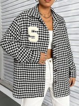 Houndstooth Button Down Long Sleeve Shacket - V.I.P Digital Presence