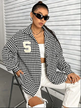Houndstooth Button Down Long Sleeve Shacket - V.I.P Digital Presence