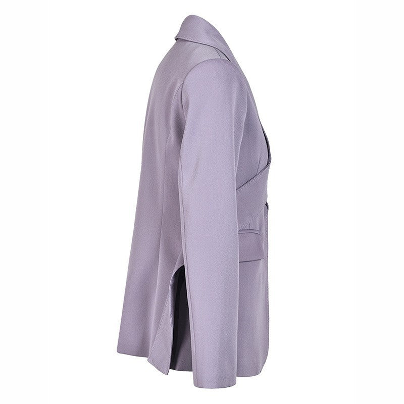 Irregular waist cinching purple suit tie with waist cinching and splicing design casual jacket - V.I.P Digital Presence