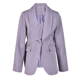Irregular waist cinching purple suit tie with waist cinching and splicing design casual jacket - V.I.P Digital Presence