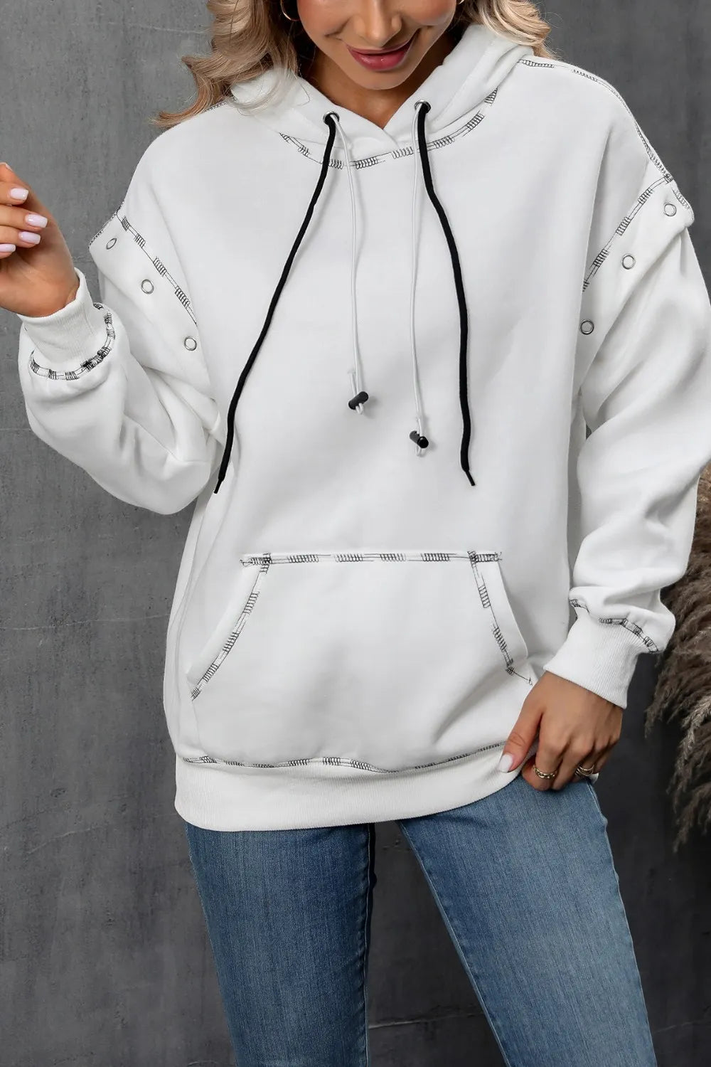Ivy Lane Drawstring Kangaroo Pocket Dropped Shoulder Hoodie - V.I.P Digital Presence