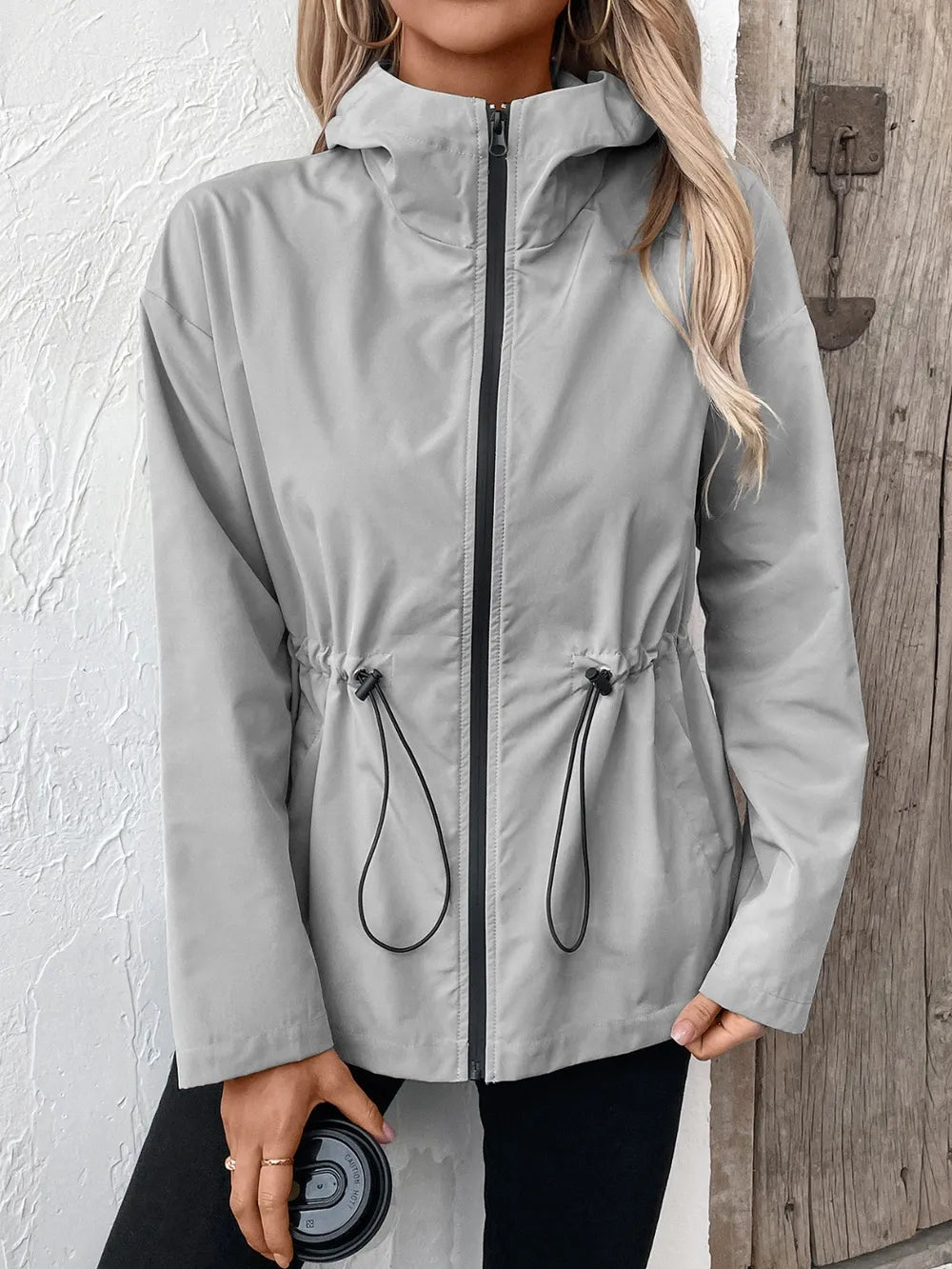 Ivy Lane Drawstring Zip Up Hooded Jacket - V.I.P Digital Presence