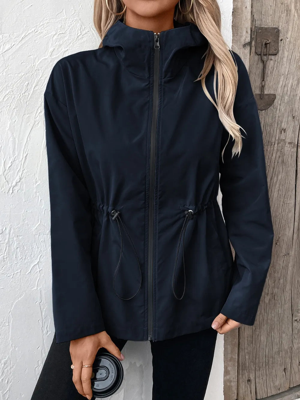 Ivy Lane Drawstring Zip Up Hooded Jacket - V.I.P Digital Presence