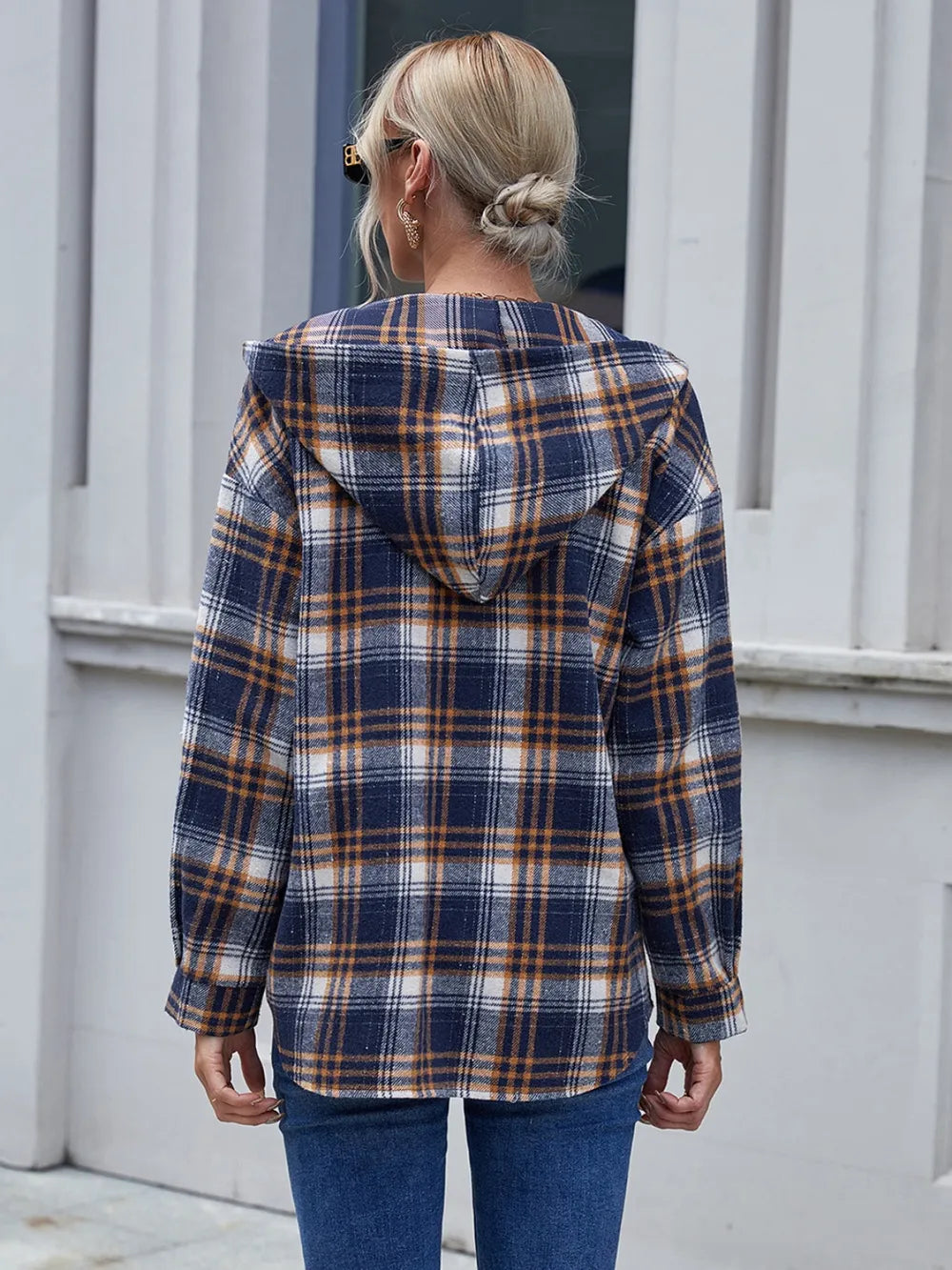 Ivy Lane Plaid Button Up Long Sleeve Hooded Jacket - V.I.P Digital Presence