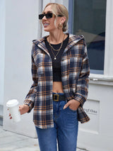 Ivy Lane Plaid Button Up Long Sleeve Hooded Jacket - V.I.P Digital Presence