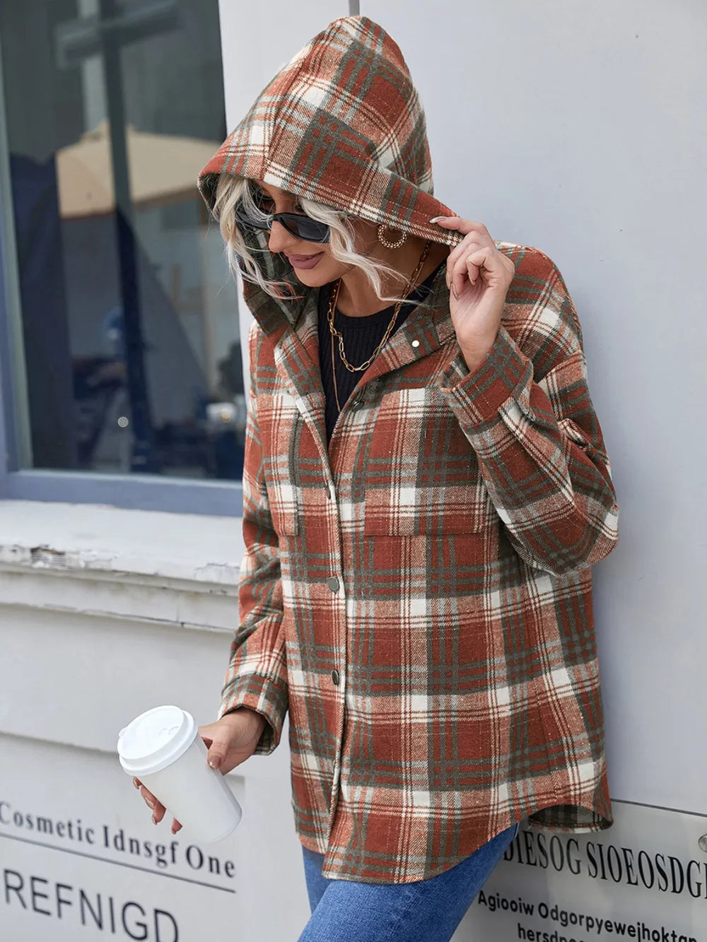 Ivy Lane Plaid Button Up Long Sleeve Hooded Jacket - V.I.P Digital Presence