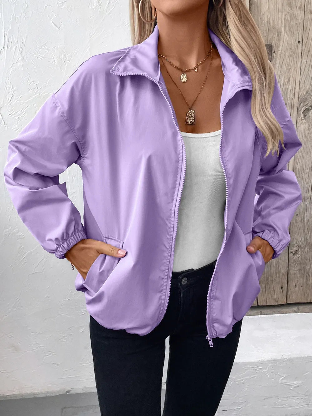 Ivy Lane Pocketed Zip Up Long Sleeve Jacket - V.I.P Digital Presence