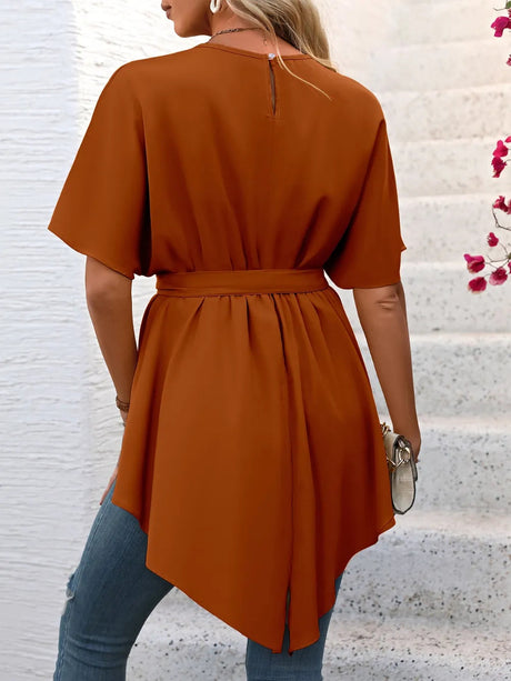 Ivy Lane Tied Round Neck Half Sleeve Blouse - V.I.P Digital Presence
