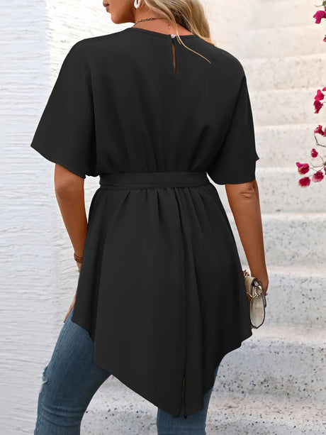 Ivy Lane Tied Round Neck Half Sleeve Blouse - V.I.P Digital Presence