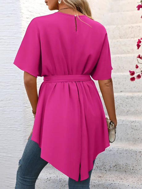 Ivy Lane Tied Round Neck Half Sleeve Blouse - V.I.P Digital Presence