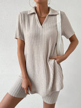 Johnny Collar Short Sleeve Top and Shorts Set - V.I.P Digital Presence