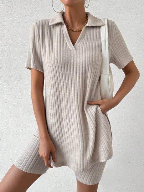 Johnny Collar Short Sleeve Top and Shorts Set - V.I.P Digital Presence
