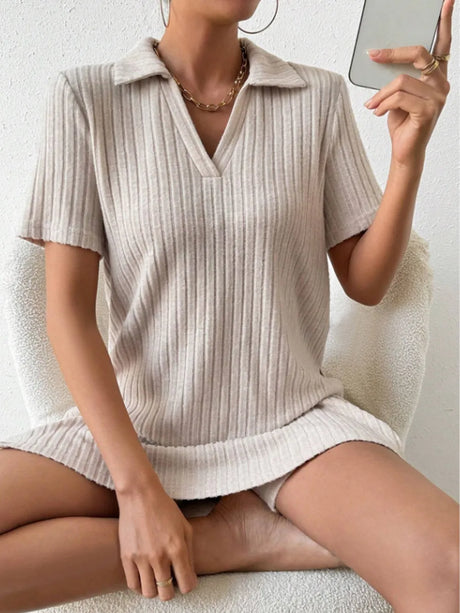 Johnny Collar Short Sleeve Top and Shorts Set - V.I.P Digital Presence