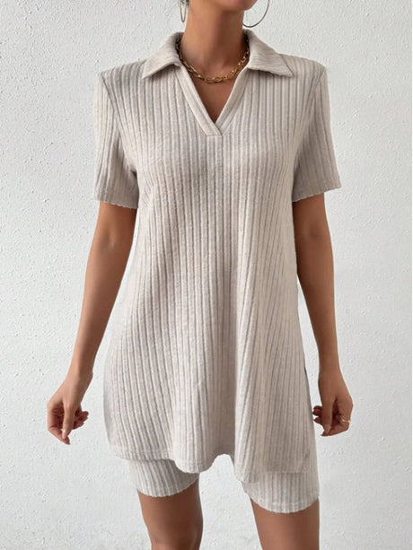 Johnny Collar Short Sleeve Top and Shorts Set - V.I.P Digital Presence
