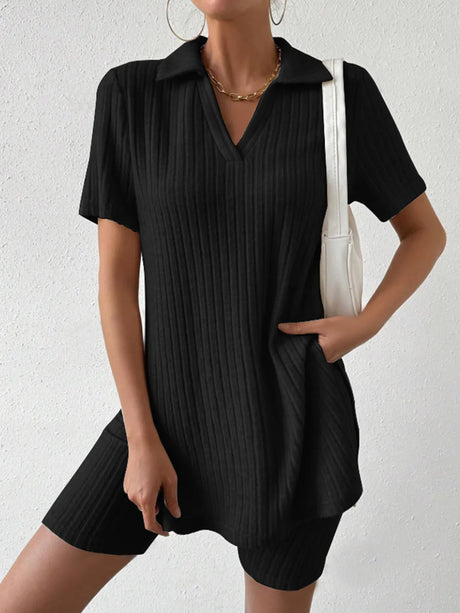 Johnny Collar Short Sleeve Top and Shorts Set - V.I.P Digital Presence