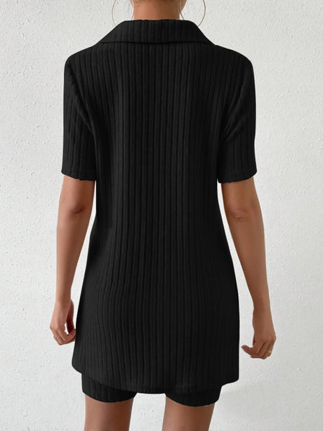 Johnny Collar Short Sleeve Top and Shorts Set - V.I.P Digital Presence