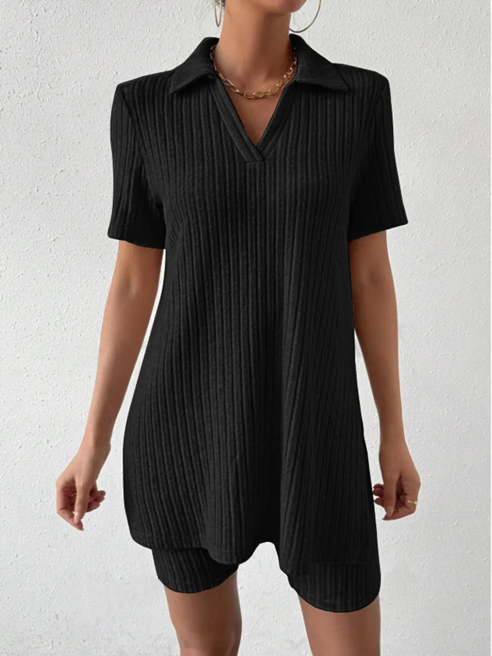 Johnny Collar Short Sleeve Top and Shorts Set - V.I.P Digital Presence