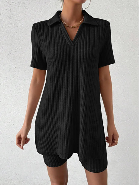 Johnny Collar Short Sleeve Top and Shorts Set - V.I.P Digital Presence