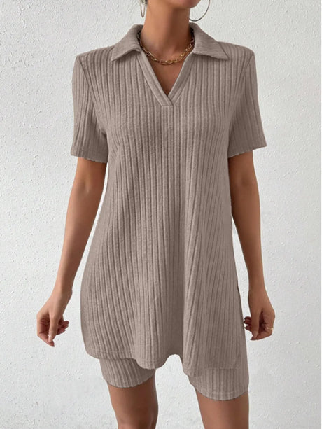 Johnny Collar Short Sleeve Top and Shorts Set - V.I.P Digital Presence