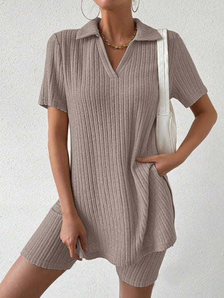 Johnny Collar Short Sleeve Top and Shorts Set - V.I.P Digital Presence