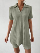 Johnny Collar Short Sleeve Top and Shorts Set - V.I.P Digital Presence