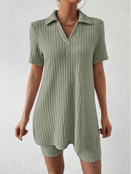 Johnny Collar Short Sleeve Top and Shorts Set - V.I.P Digital Presence