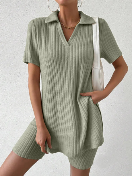 Johnny Collar Short Sleeve Top and Shorts Set - V.I.P Digital Presence