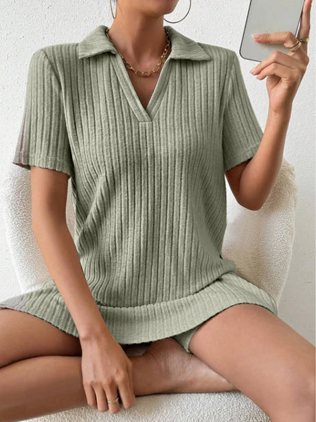 Johnny Collar Short Sleeve Top and Shorts Set - V.I.P Digital Presence