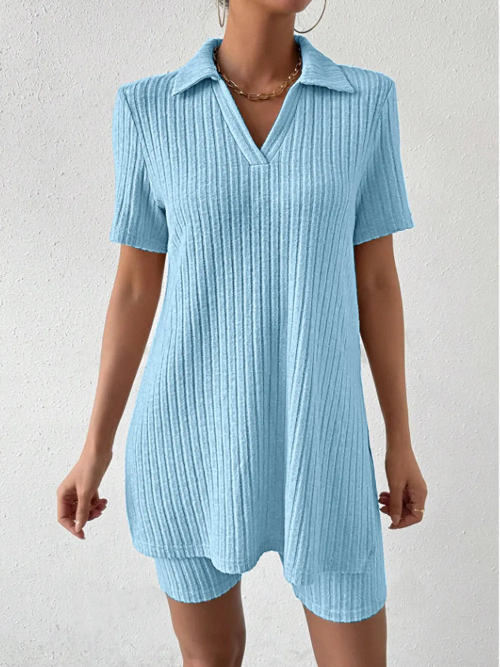 Johnny Collar Short Sleeve Top and Shorts Set - V.I.P Digital Presence