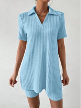 Johnny Collar Short Sleeve Top and Shorts Set - V.I.P Digital Presence