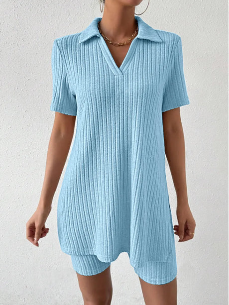 Johnny Collar Short Sleeve Top and Shorts Set - V.I.P Digital Presence