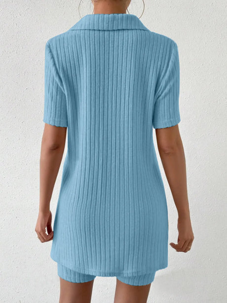 Johnny Collar Short Sleeve Top and Shorts Set - V.I.P Digital Presence