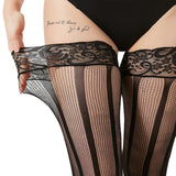 Lace border vertical stripe fishing net over knee socks sexy over knee anti slip silicone lace long tube socks - V.I.P Digital Presence