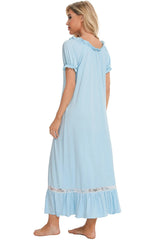 Lace Detail Short Sleeve Lounge Dress - V.I.P Digital Presence