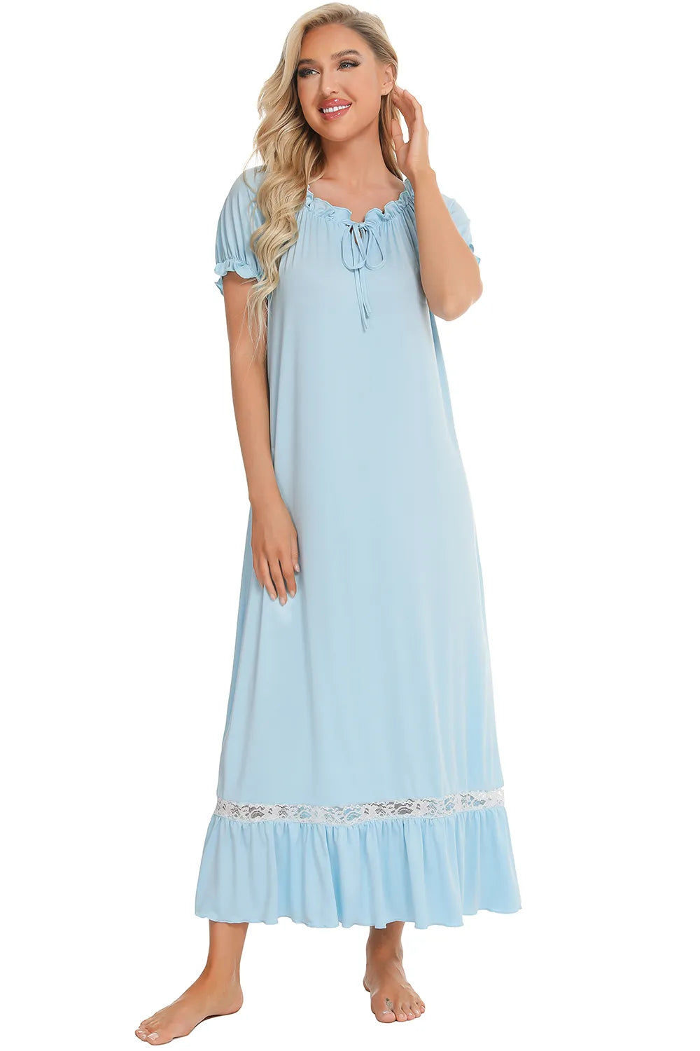 Lace Detail Short Sleeve Lounge Dress - V.I.P Digital Presence