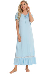 Lace Detail Short Sleeve Lounge Dress - V.I.P Digital Presence