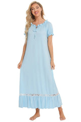 Lace Detail Short Sleeve Lounge Dress - V.I.P Digital Presence