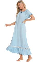 Lace Detail Short Sleeve Lounge Dress - V.I.P Digital Presence