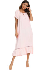 Lace Detail Short Sleeve Lounge Dress - V.I.P Digital Presence
