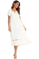 Lace Detail Short Sleeve Lounge Dress - V.I.P Digital Presence