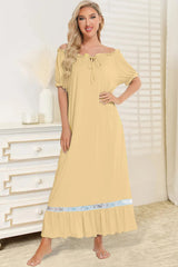 Lace Detail Short Sleeve Lounge Dress - V.I.P Digital Presence