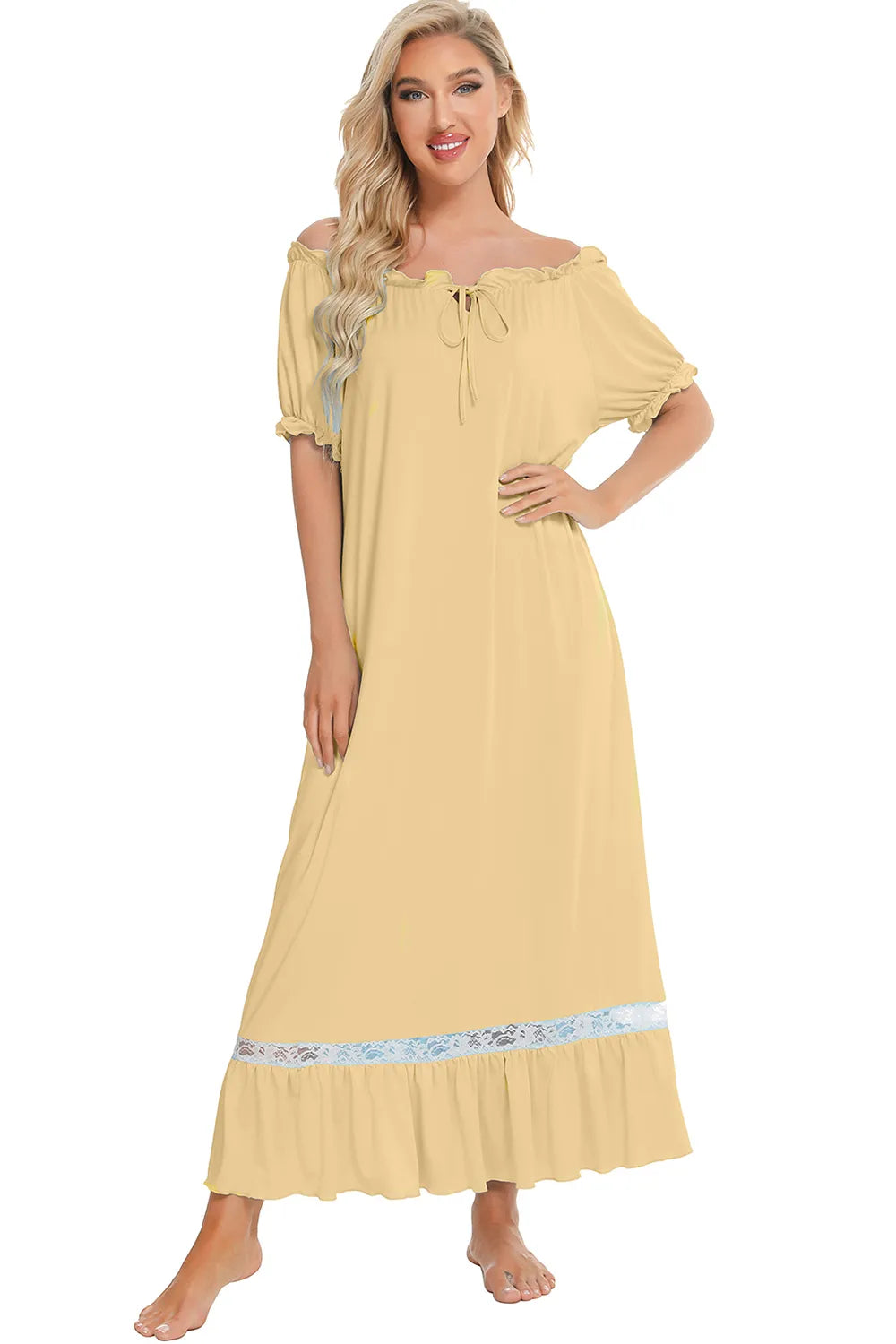Lace Detail Short Sleeve Lounge Dress - V.I.P Digital Presence