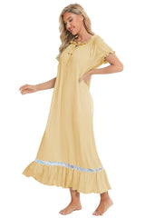 Lace Detail Short Sleeve Lounge Dress - V.I.P Digital Presence
