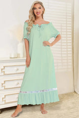 Lace Detail Short Sleeve Lounge Dress - V.I.P Digital Presence