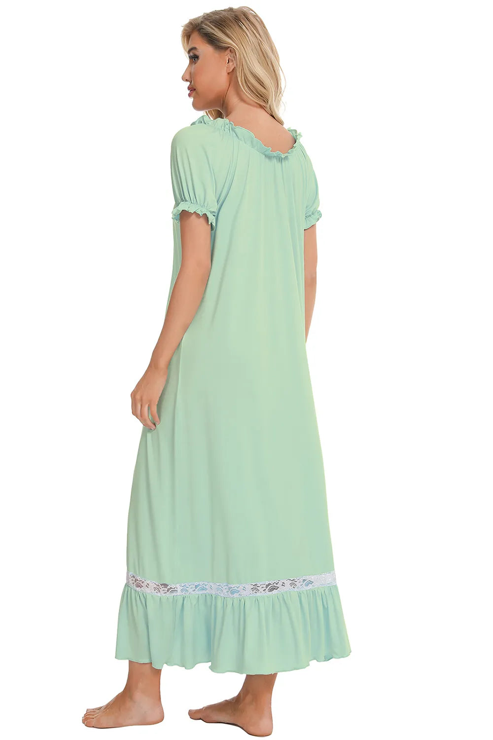 Lace Detail Short Sleeve Lounge Dress - V.I.P Digital Presence